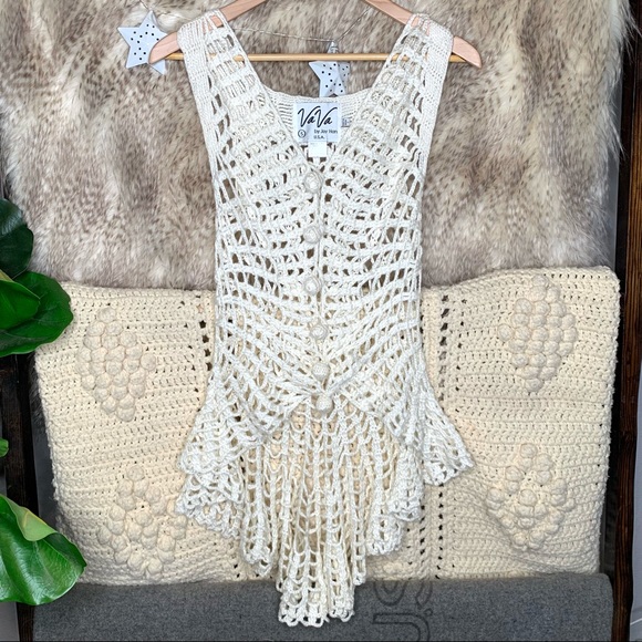 VaVa by Joy Han Crochet Knit Button Down Top - Picture 1 of 4